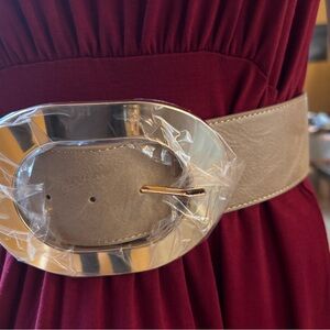 Beige Belt with Gold Buckle
